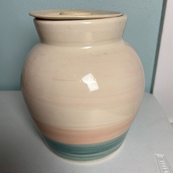 Ellis Prod Pottery Large Vintage Lidded Clay Pottery Jar with Desert Motif - Picture 2 of 9